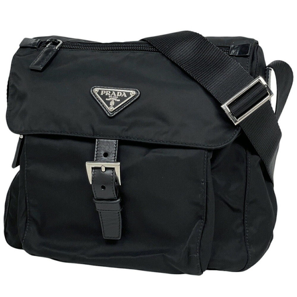 Prada Logo Plate Shoulder Bag Crossbody Nero Black